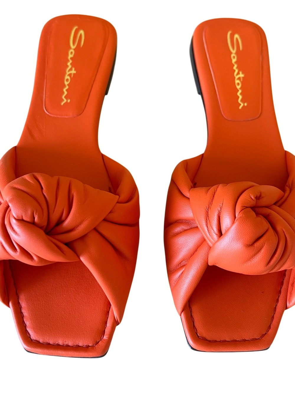 Santoni Orange Leather Knot Slide Sandals Women’s Size 36.5 Made in Italy NEW